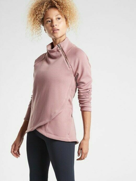 Athleta Tops - Athleta Dusty Mauve Cozy Karma Asymmetrical Zip Pullover
